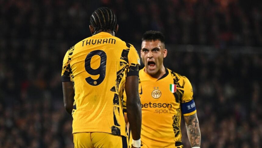 Feyenoord-Inter, gol Thuram e Lautaro: il Toro miglior marcatore europeo