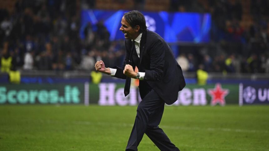 Inzaghi come Mourinho: l'esultanza contro il Barcellona sotto l'acqua