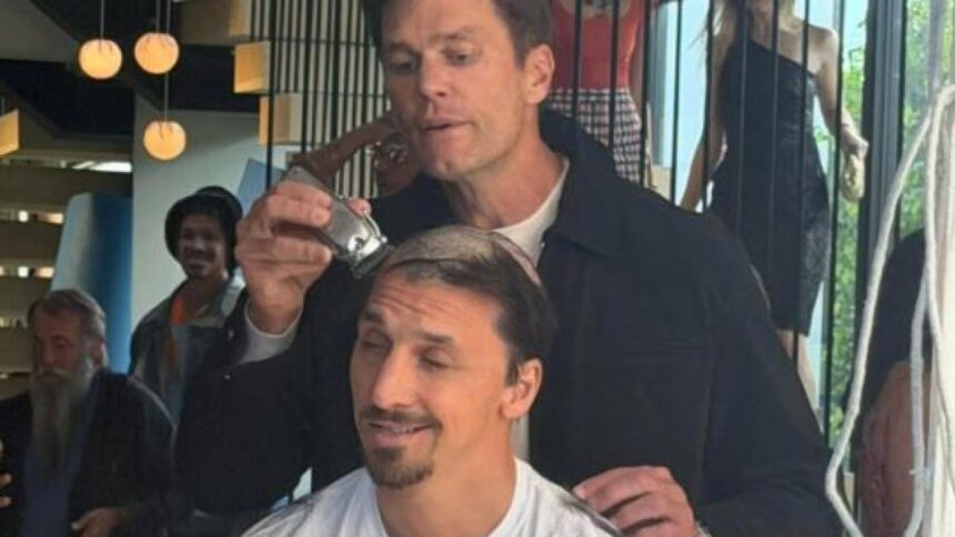 Ibrahimovic si fa rasare la testa da Tom Brady per una scommessa persa